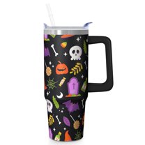 Halloween Tumbler 30 oz with Handle and Straw Haunted Pumpkin Skeleton Tumbler Halloween Party Gifts Insulated Bottle