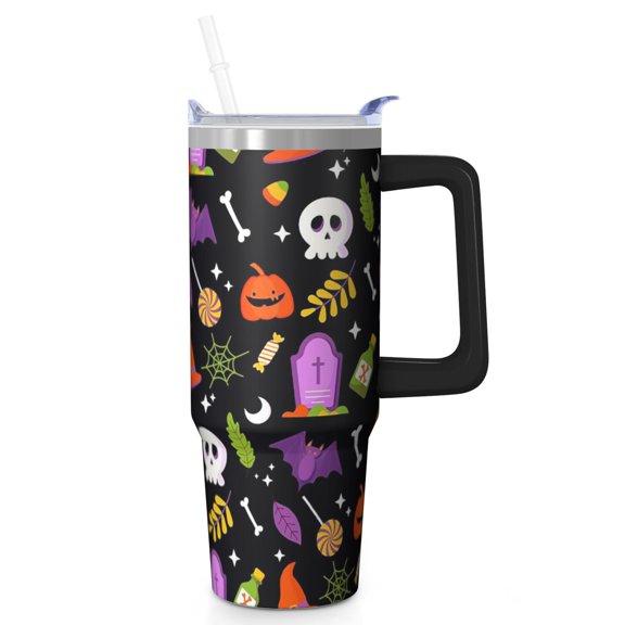 Halloween Tumbler 30 oz with Handle and Straw Haunted Pumpkin Skeleton Tumbler Halloween Party Gifts Insulated Bottle