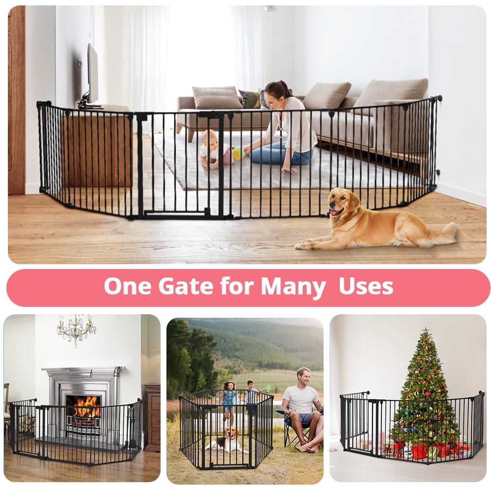Pet Gate, Dog Playpen 6Panels 149" Pet Gate Extra Wide 30" Tall House Doorways Fireplace, Black