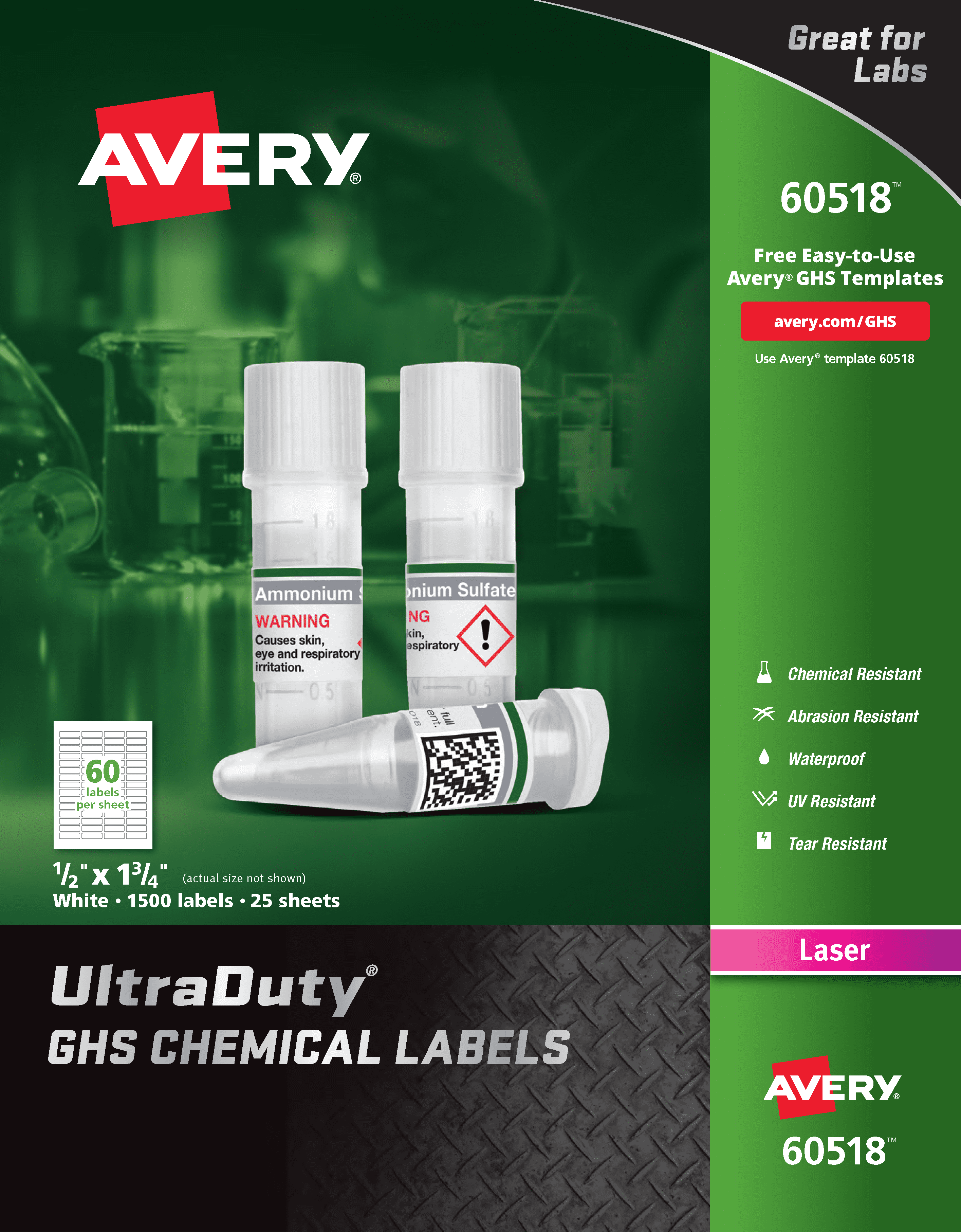 Avery UltraDuty GHS Chemical Labels for Laser Printers, Permanent