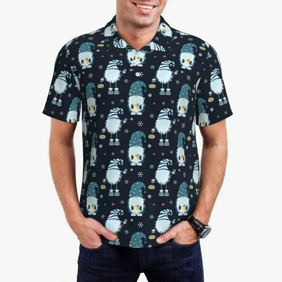 Saiise Chemise de Golf pour Hommes Imprimé Bleu Gnome de Noël Évacuation de l'Humidité Séchage Rapide Performance Polo pour Hommes-4TG