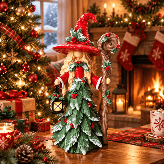 Whimsical Christmas Witch Collection, Resin Witch Figurine Christmas Decorations for Home, Holiday Village Mantel Decor, Indoor Tabletop Display Ornament, Xmas Decor