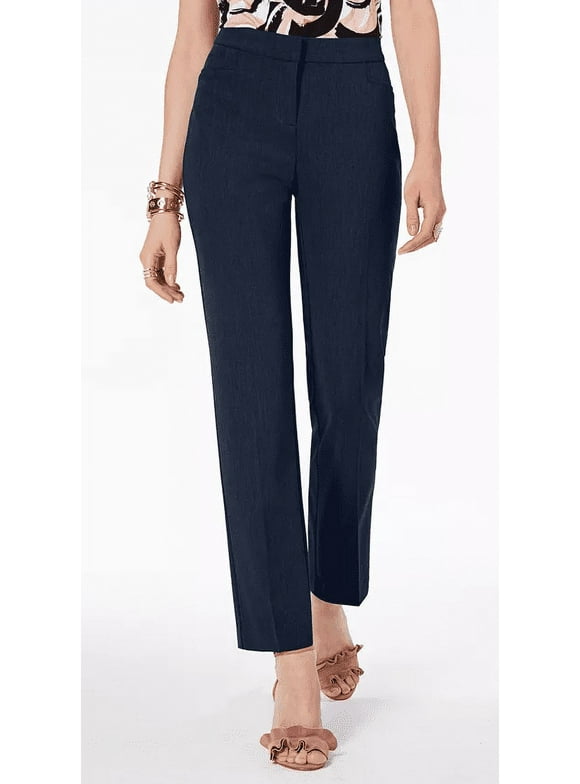 THEORY Womens Navy Pocketed Pull-on Pinstripe Evening Straight leg Pants main image 1