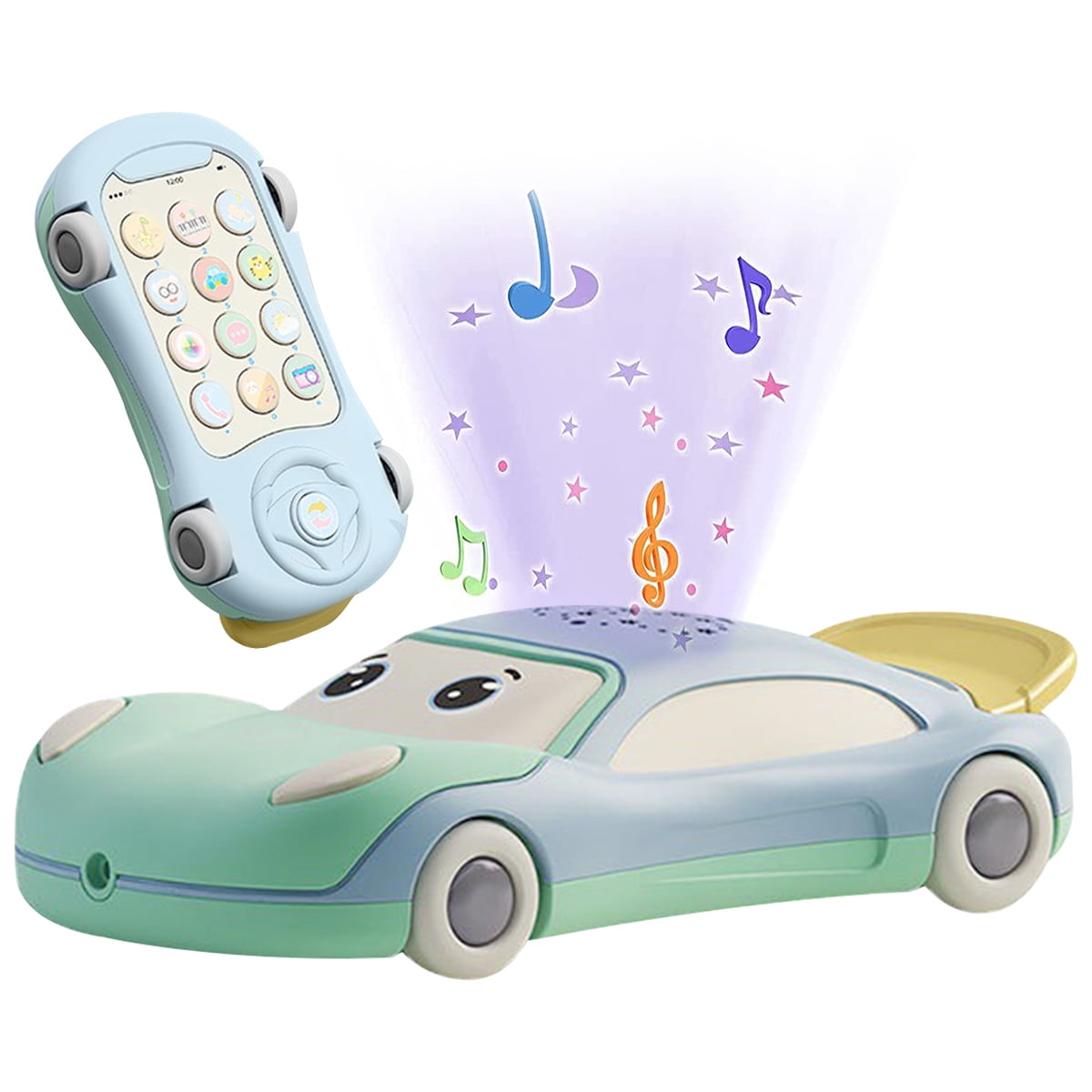 Baby Music Mobile Phone Toy Cartoon Car Shape Multifunctional Mobile Phone  Toy Including Music English Phone and Porjection Reusable Early Development  Musical Toys for Baby 