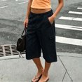 thumbnail image 6 of Mifsaly Capri Cargo Pants for Women Elastic Drawstring Waist Cropped Trousers with Pockets Lightweight Casual Knee Length Vacation Summer Capris Black,M, 6 of 7