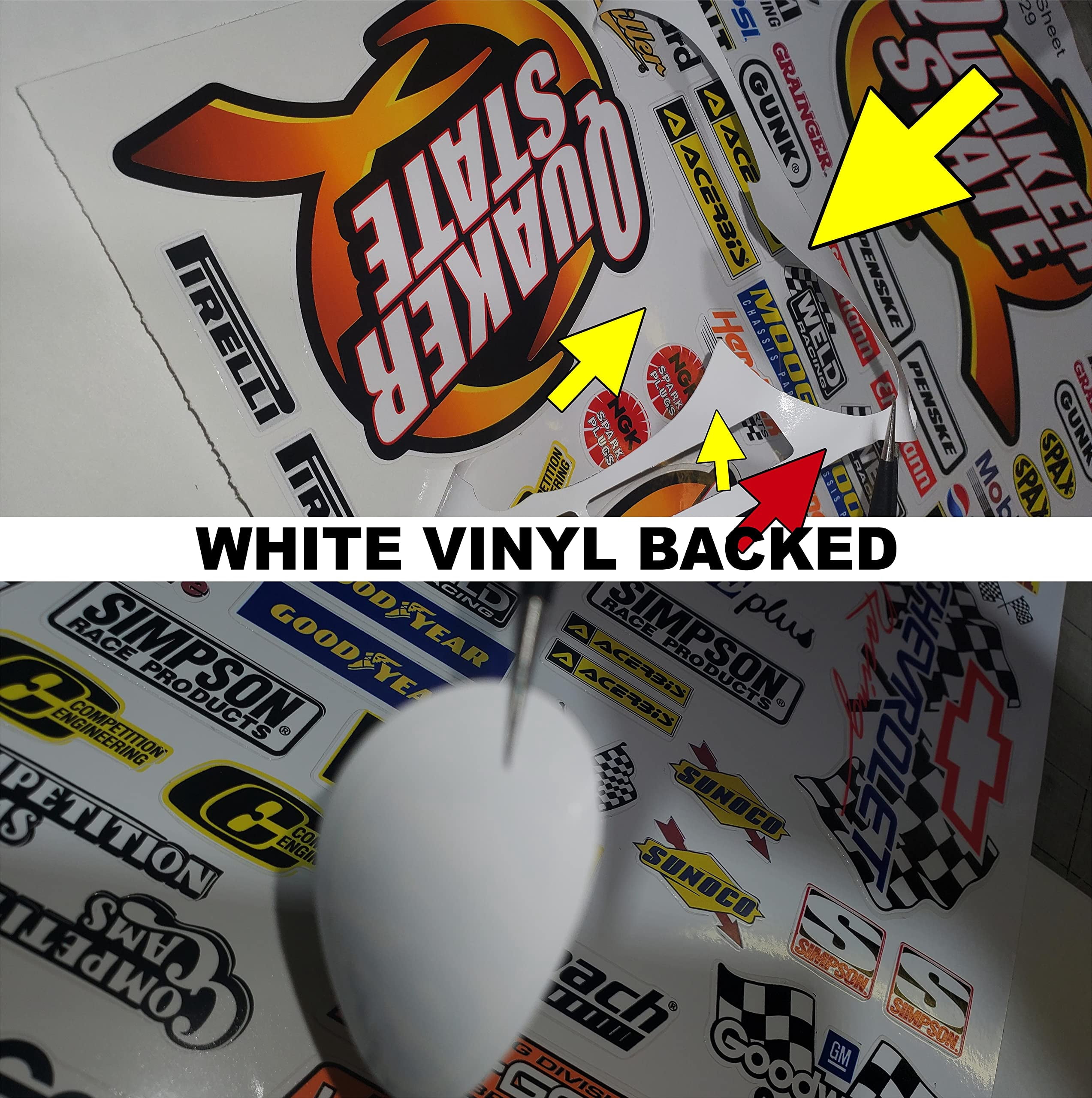 White Vinyl Sticker Variety Sheet 75-1/10th - 1/8th Scale Large 6.8" x 9.2"h Vinyl R/C Model Decal Sticker Sheet Radio Control Lexan Body