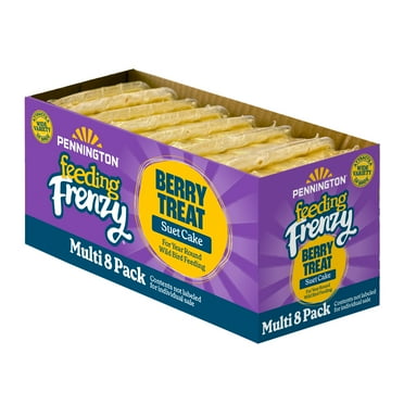 Pennington Feeding Frenzy Berry Treat Suet, 11.75 oz. Cake, Wild Bird Food,  8 Count Value Pack, Fresh