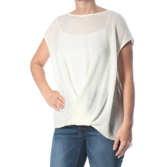 DKNY $69 Womens New 2944 Ivory Drape Front Short Sleeve Jewel Neck Sweater L B B