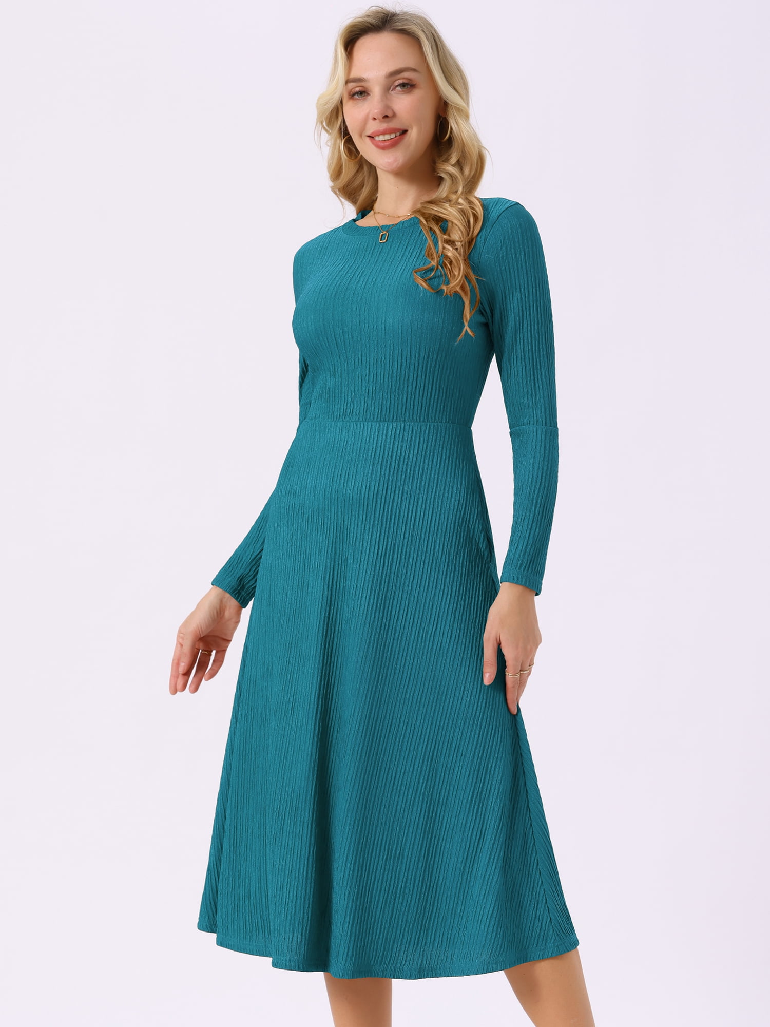 DARING DIVA Long Sleeve Crew Neck Knit A-Line Midi Dress XL Lake Blue