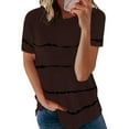 thumbnail image 1 of pxiakgy T-Shirts pour Femmes Mode t-shirt Ample à Manches Courtes Col Rond Imprimé Rayé Hauts T-Shirts Femmes Café + s, 1 of 3