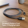 thumbnail image 3 of Powertek USB-A to USB-C (Type-C) Metallic Shine Pastel Charging Cable, 6 ft, Black, 3 of 7
