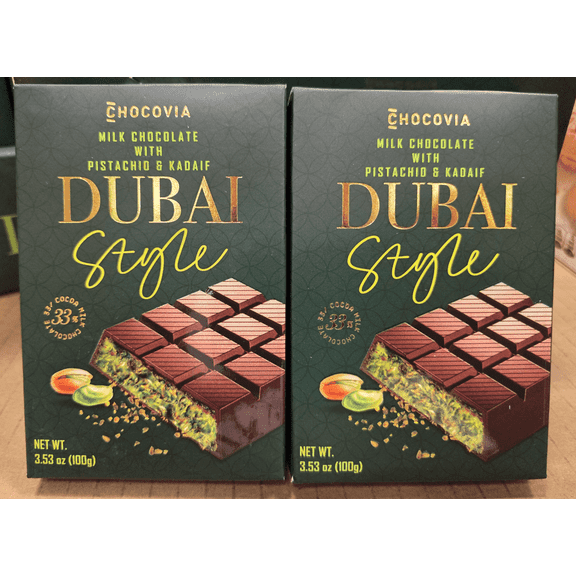 Chocovia Dubai-Style Milk Chocolate with Pistachio and Kadaif 3.53oz 100g (2 Bars)