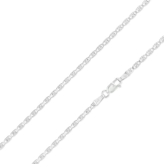 Ioka - 14K White Solid Gold 2.1mm Valentino Star/Edge Diamond Cut Chain Necklace with Lobster Clasp