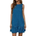 thumbnail image 2 of Makaor Ruffle Dresses for Women A Line Peplum Mini Dresses Plus Size Sleeveless Dress Polka Dot Crew Neck Lounge Dress Blue 2XL, 2 of 5
