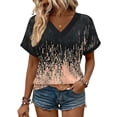 thumbnail image 4 of Cilsoka Workout Tops for Women Loose Fit, Women's Summer Tops Floral Printed V Neck Short Sleeve Summer T Shirts Casual Loose Fit Lightweight Tunic Tee S-XXL, Floral Print Tshirts, 4 of 5