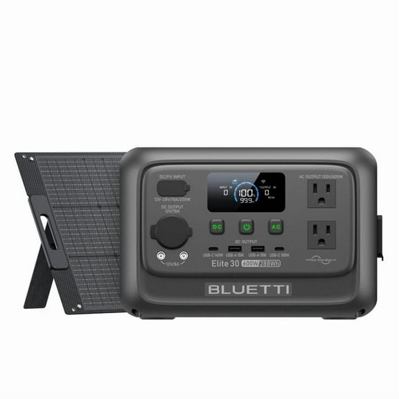 BLUETTI Elite 30 V2 Lightweight Portable Power Station, W/100W Solar Panel,288Wh 600W, Solar Generator for Outdoor Use