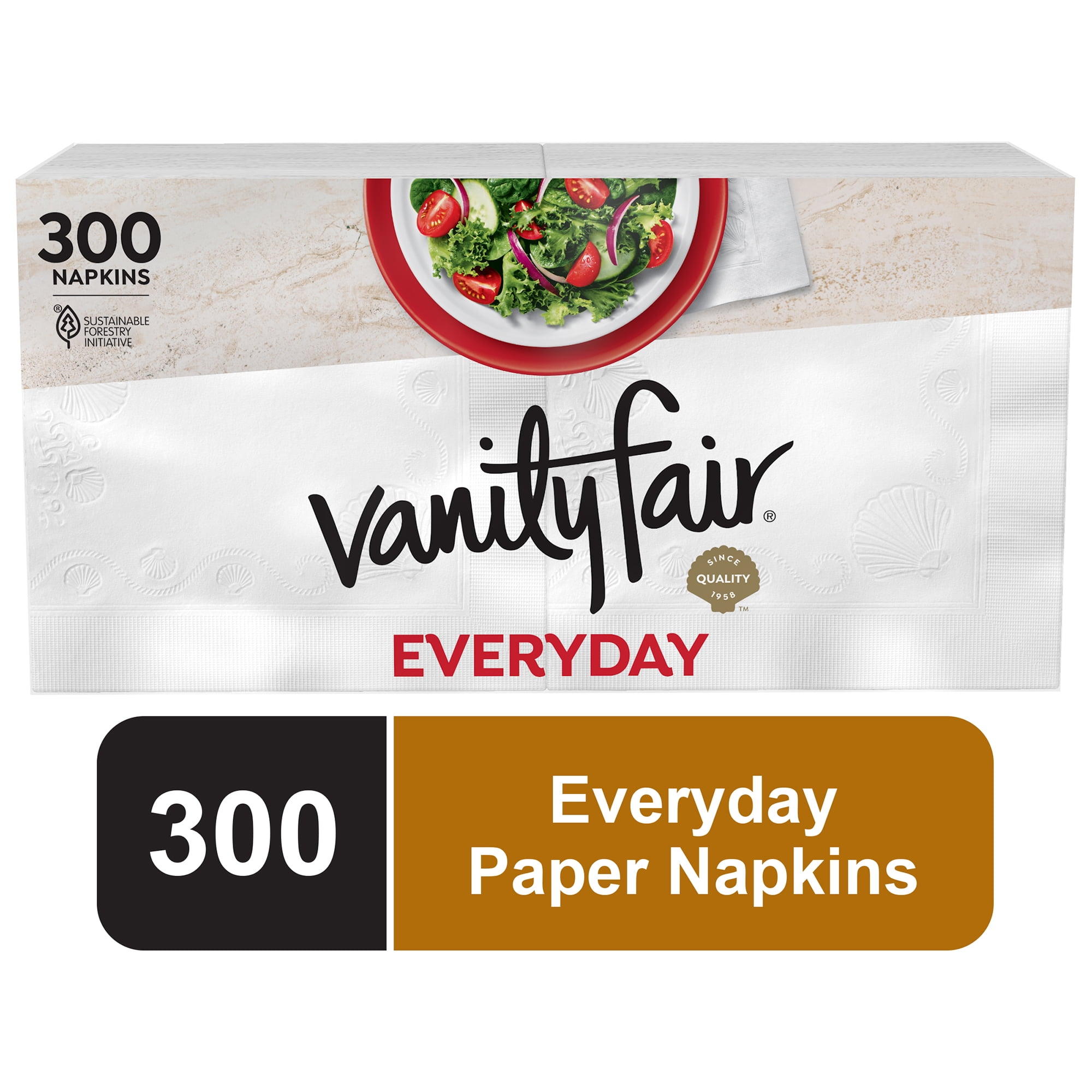(6 pack) Vanity Fair Everyday 6.5 in x 6.35 in 2-Ply White Napkins (300 Count)