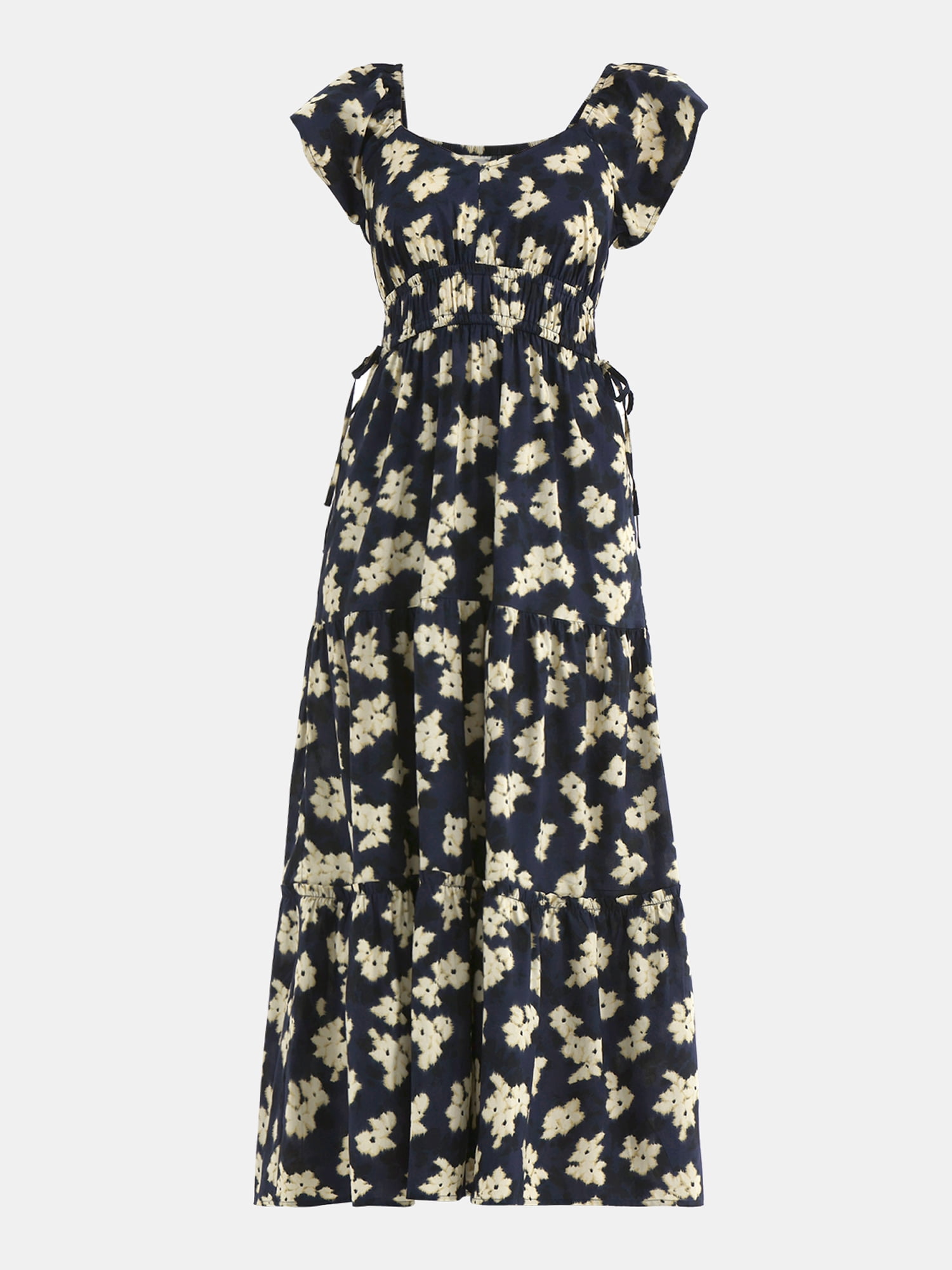 Time and Tru Women's Cotton Print Maxi Dress with Flutter Sleeves, Sizes XS-XXXL