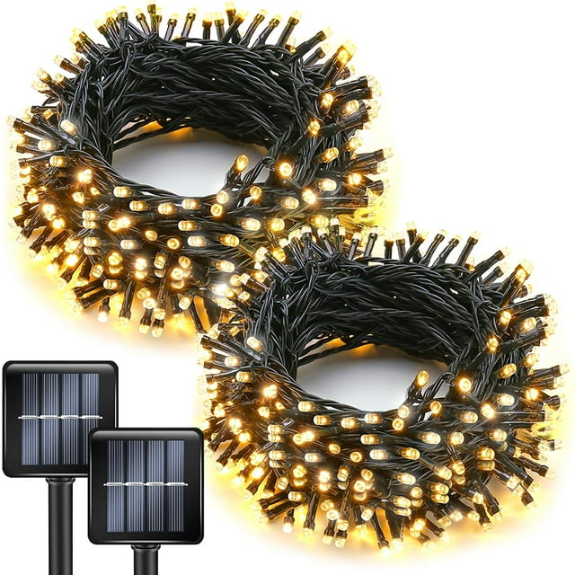 Guirnalda de luces solares L LAMPOP, paquete de 2, 100 LED, 10 m, blanco cálido