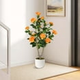 thumbnail image 4 of Costway 2 PCS 36" Artificial Camellia Tree Fake Potted Tree Greenery Floral Plant Modern Orange, 4 of 9