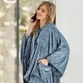 thumbnail image 6 of PAVILIA Fleece Poncho Blanket for Women |  Wearable Blanket Gift, Warm TV Shawl Sweater Cape with Pom Pom Fringe and Pockets, Cozy Gifts for Women (Dusty Blue), 6 of 7