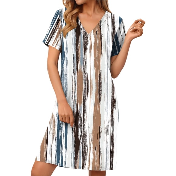 LVHAOGJOB Flowy Dress for Women Summer Mini Dress Short Sleeve Swing Print Multicolor Fit and Flare Womens Sundress A Line
