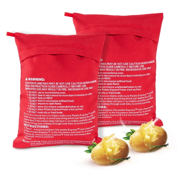 OBTANIM Bolsa para patatas para microondas, paquete de 2 bolsas reutilizables para cocina en microondas, bolsa para patatas al horno, color rojo