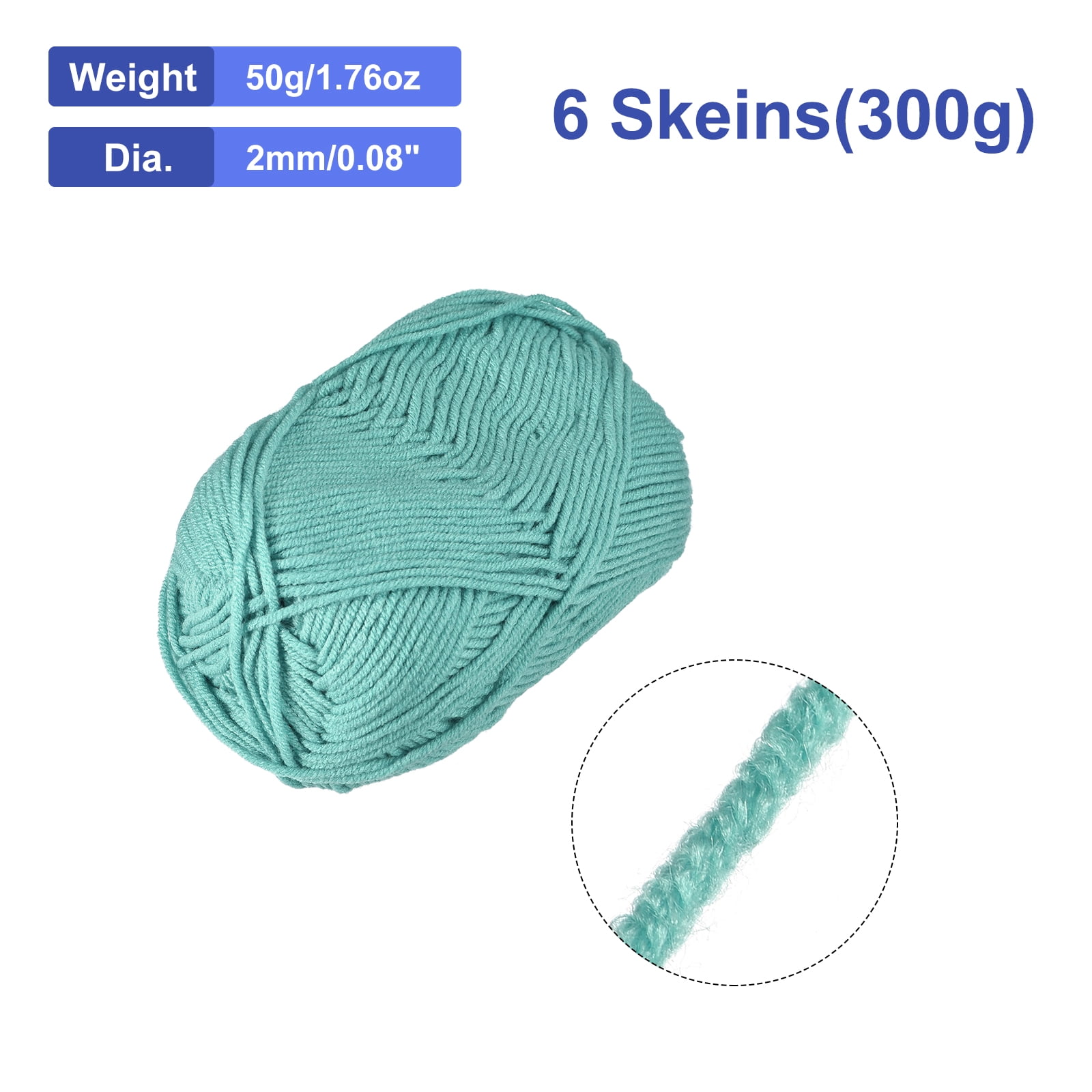 300g - 6Pack of 50g Acrylic Yarn Skeins Soft Crochet Yarns for Knitting Blue-Green