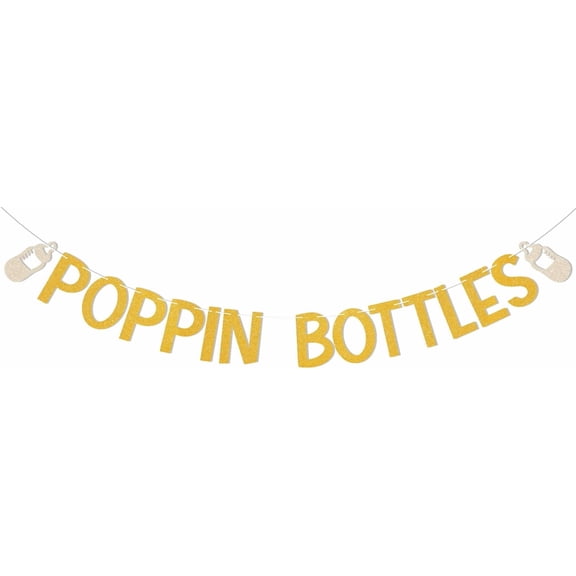 Poppin Bottles Banner - Gold Glitter Trendy New Year's Eve Party Decorations Poppin Bottles Baby Shower Party Decorations