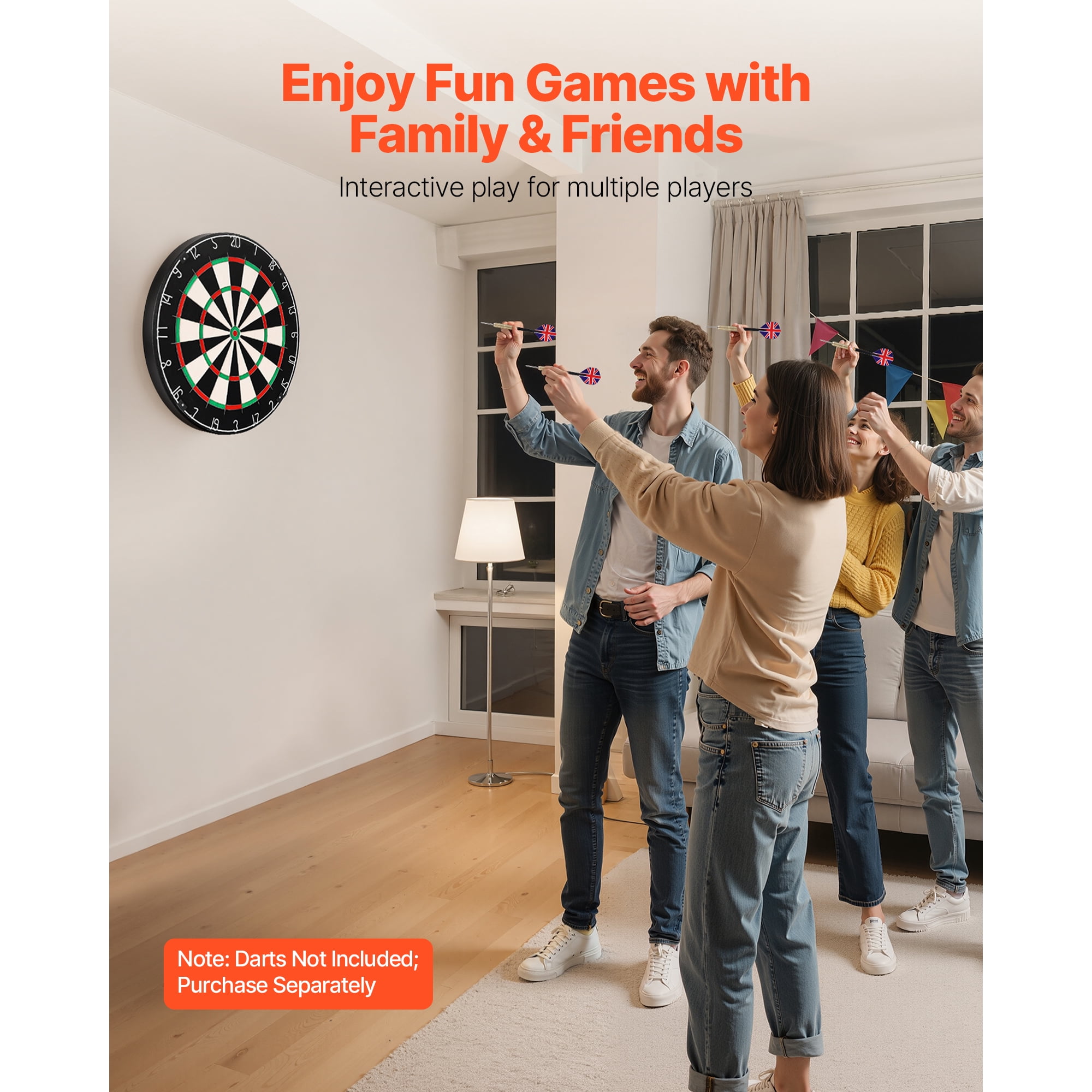 KFFKFF High-Quality Self-Healing Sisal Fiber Dartboard with Staple-Free Bullseye, Blade Wire & Rotating Number Ring, 17.7" Dartboard for Home Entertainment and Game Rooms (Darts Not Included)