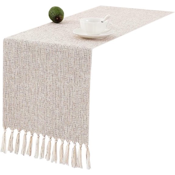 Rustic Farmhouse Style Table Runner, Boho Thick Burlap Linen Washable Table Runners for Dining Room Decorations, Dresser, Bedroom Decor and Holiday Party Centerpiece