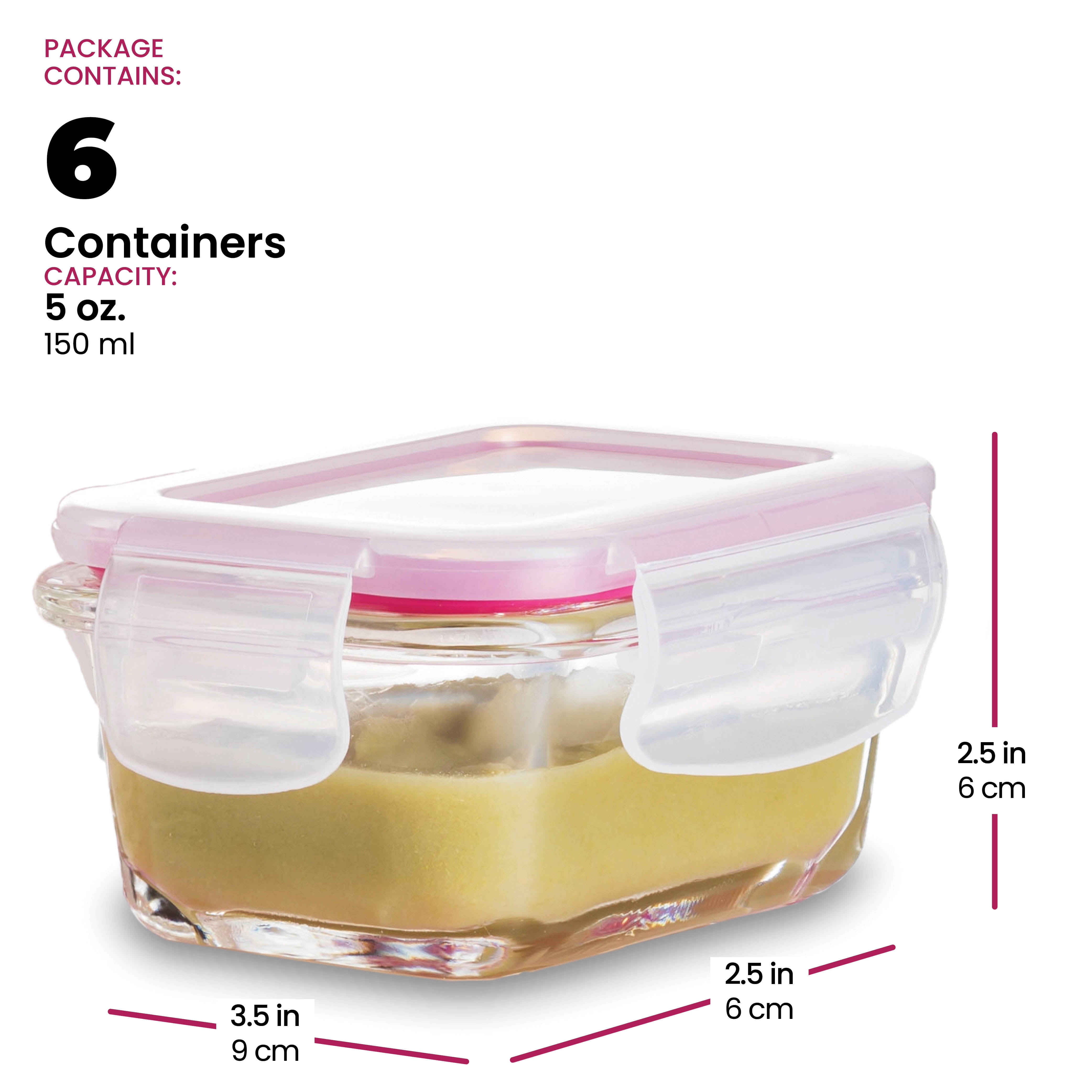 Superior Glass Baby Food Storage Containers - 6 Pack - 4.4 Oz Containers with Airtight BPA-Free Locking Lids - Baby Food containers - Microwave & Dishwasher Safe - Small Containers for Snacks Dips etc