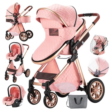 Deluxe 3-in-1 Baby Stroller Travel Systems, with Reversible Bassinet,Foldable