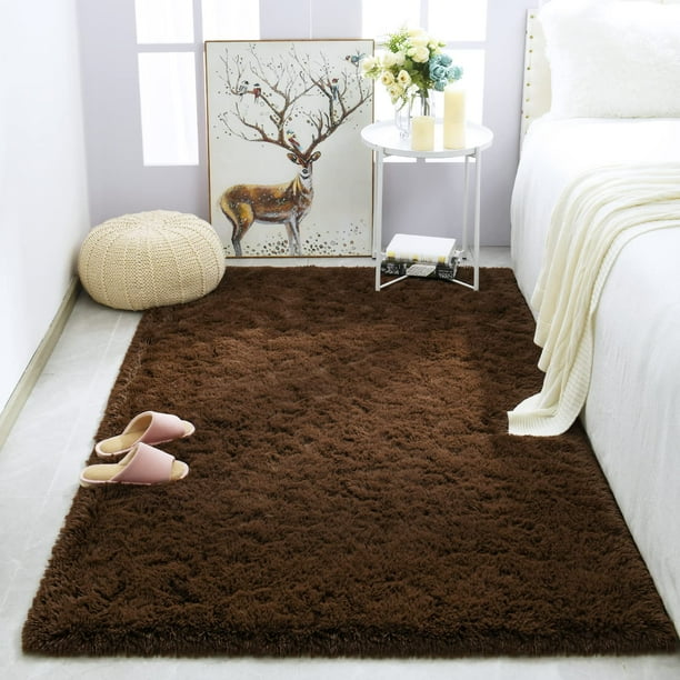 Alfombra Merelax, tamaño grande, peluda, antideslizante, 91 x 152 cm, color marrón