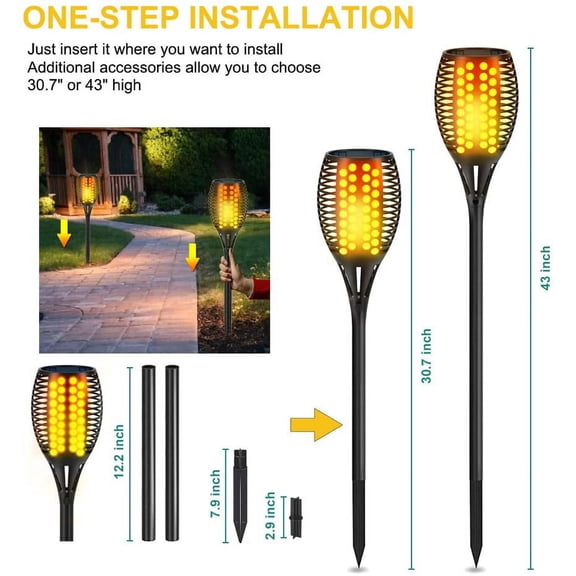Aityvert Solar Torch Lights, 43" Flickering Flames Outdoor Waterproof Landscape Decoration, Dusk to Auto On/Off Security for Yard Garden Pathway Driveway 4-Pack