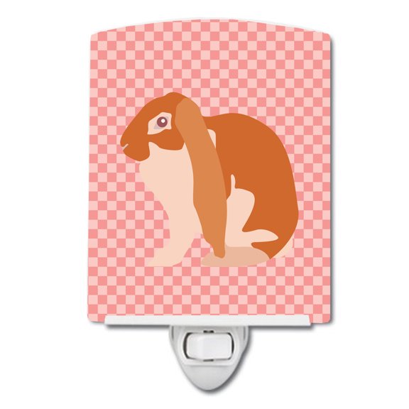 Caroline's Treasures BB7962CNL English Lop Rabbit Pink Check Ceramic Night Light, 6x4x3", multicolor