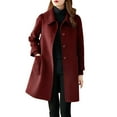 thumbnail image 2 of (clearance)IDALL Woolen Coat Trench Coat Women's Coat Casual Design Sense Stand Collar Solid Color Coat Parkas Peacoat Wine 2xl, 2 of 7