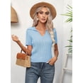 thumbnail image 6 of Women'S Collared Cable Short Sleeve Sweaters Tops Solid V Neck Knit Casual Soft Pullover Shirt Light Blue XL, 6 of 9