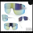 thumbnail image 2 of Color Mirror Child Size Boys Shield Rimless Sport Plastic Sunglasses White - Yellow Mirror, 2 of 8