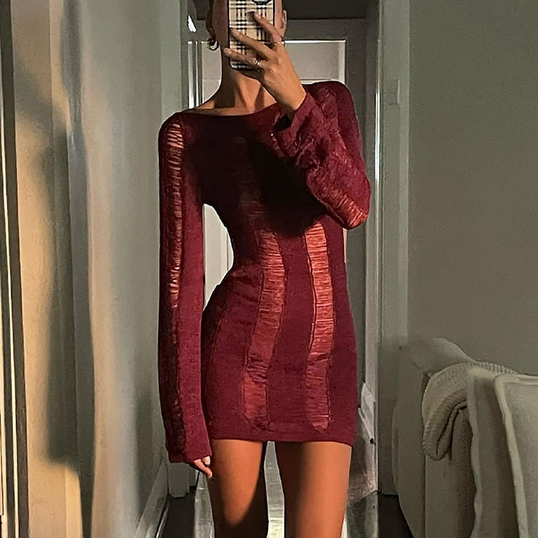 ZIZOCWA Dress Fall Mini Dress Ladies Women Party Evening Women S Tight Fitting Casual Comfortable Bag Ripped Wool Dress Smart Casual Dresses For