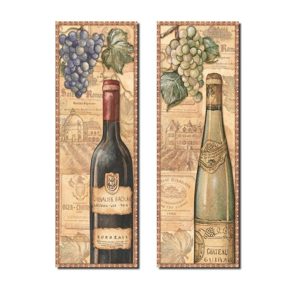 Gango Home Decor Beige Vineyards Wine Bottles Adult Kitchen Decor; 2- 8" x 20" Portrait Unframed Print