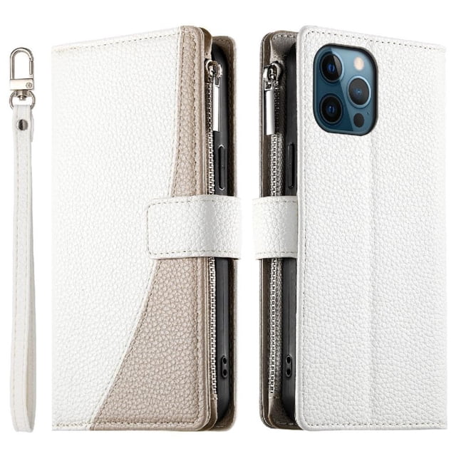 Funda cartera GANGXUN para iPhone 12 Pro Max , cuero PU con tarjetero, cremallera, correa de mano, soporte y protección 603°