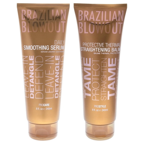 Brazilian Blowout Acai Daily Smoothing Serum and Protective Thermal Straightening Balm 2 Pc Kit - 8oz Balm, 8oz Serum
