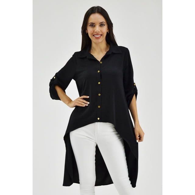 Maxi blusa asimétrica Roman Fashion /Juvenil, 1060 (Negro) negro G Roman Fashion BL-ST-1060-NEGRO
