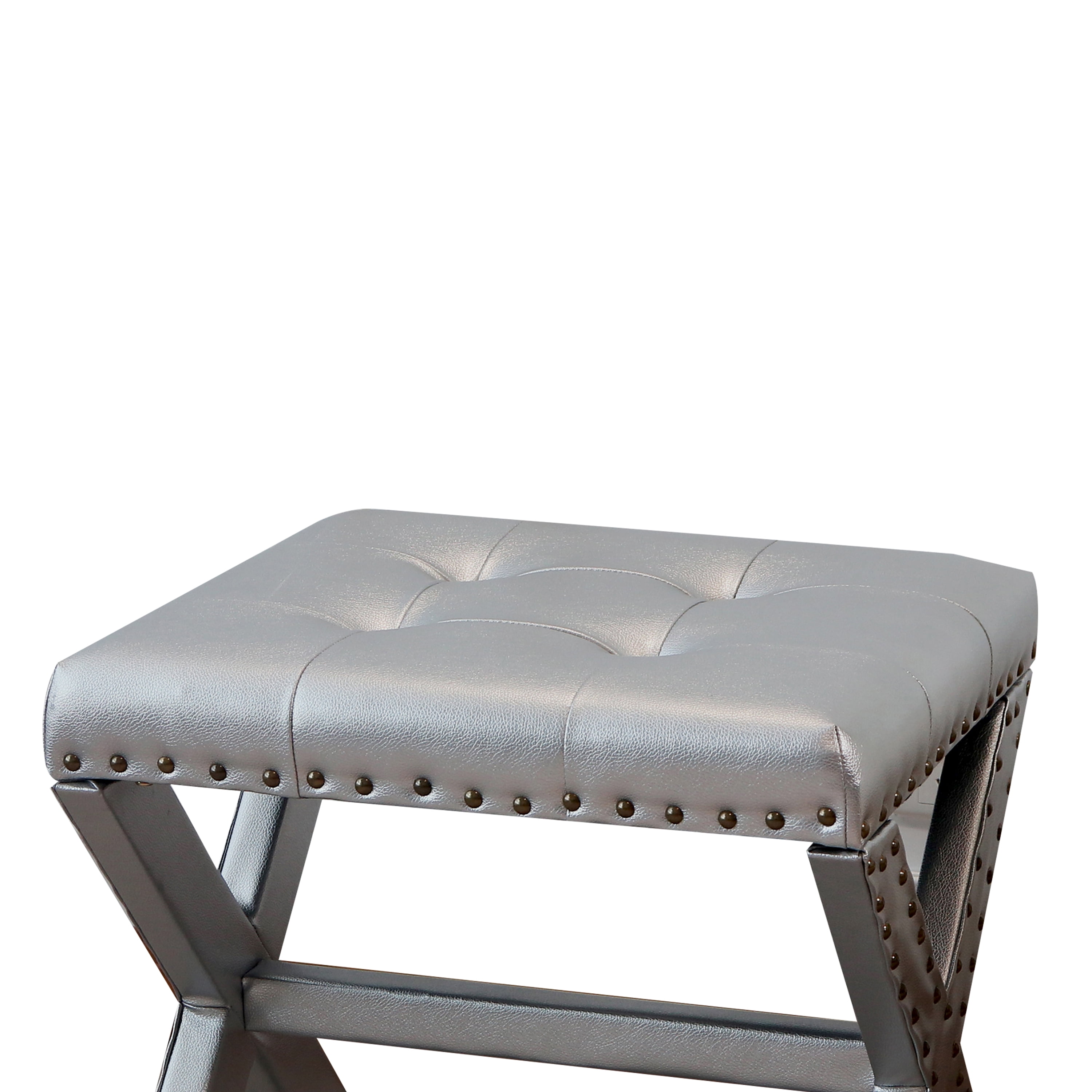 20" Chic Silver Polyester Vanity Stool with Nailhead Trim, Set of 2
