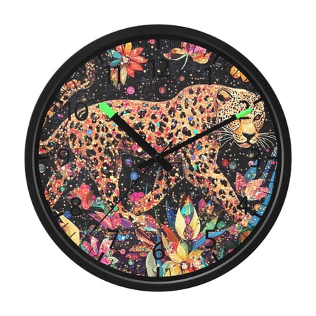 DIXRUYEE Voice Activated LED Night 12in Clock with Sparkling Leopard Pattern