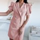 thumbnail image 5 of Moda mujer verano solapa Casual Color sólido doble botonadura vestido sin mangas falda Pompotops qwe13841, 5 of 9