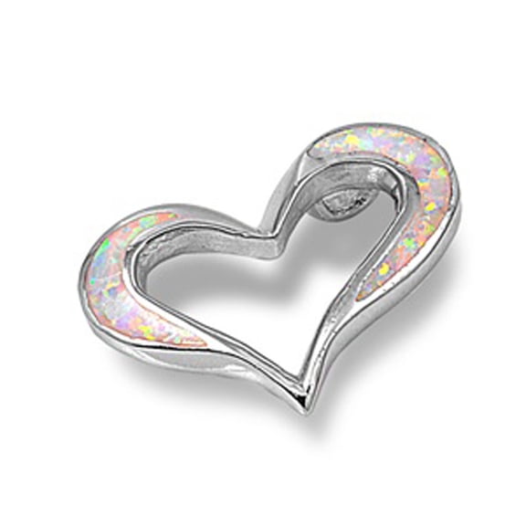 Sterling Silver Cutout Wide Sparkly Heart Pendant White Simulated Opal Charm Jewelry Female Unisex