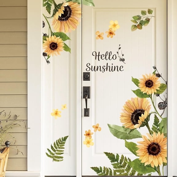 Farcauo 2 Set Wall Decals Peel and Stick Sunflower Wall Decor Living Room Wall Stickers & Murals Sunflower Wall Stickers Decor for Bedroom Bathroom Wall Decals Yellow Flower Vinyl Kitchen Wall Murals
