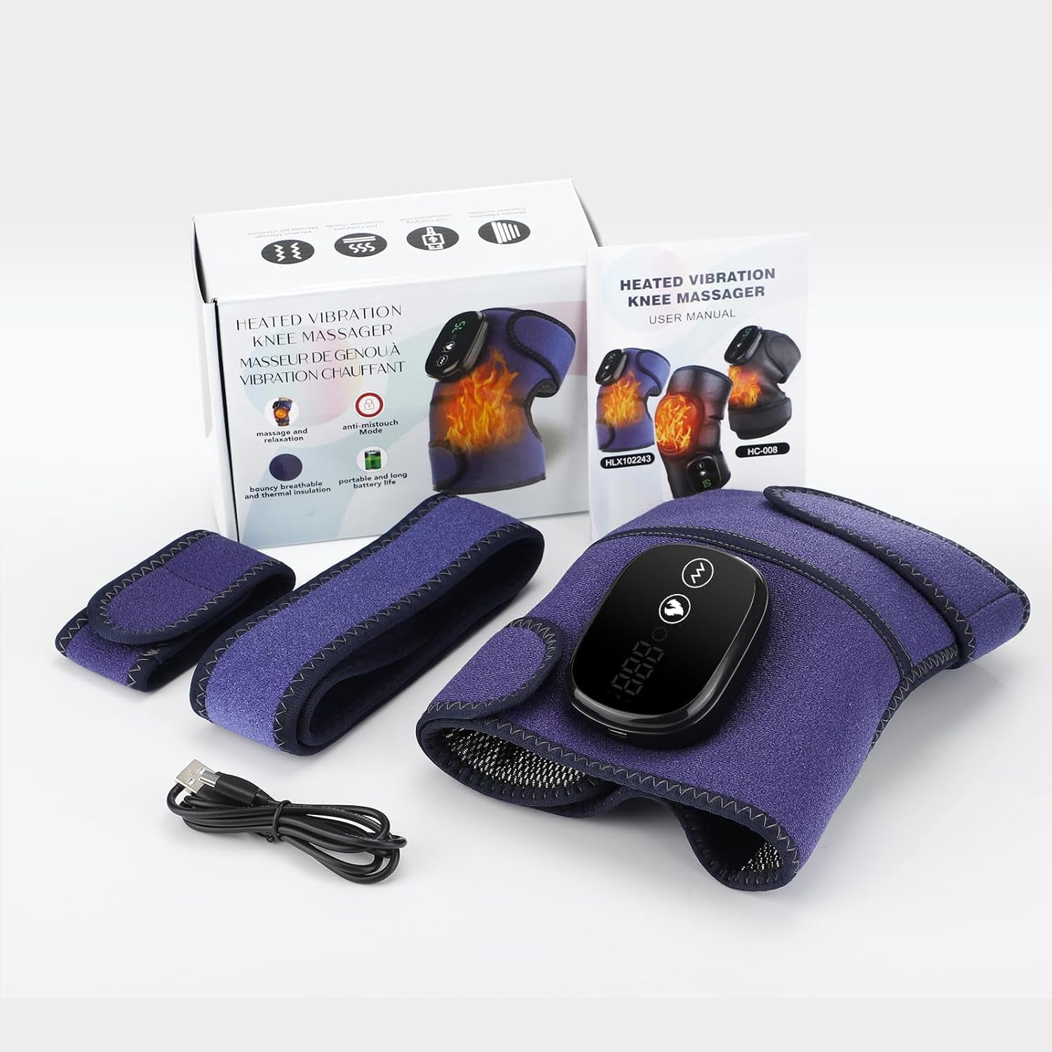 SUWU Knee Massager with Heat and Red Light, Knee Heating Pad for Knee Relax, Cordless Heated Knee Brace Heated Knee Wrap 1 Pack Blue